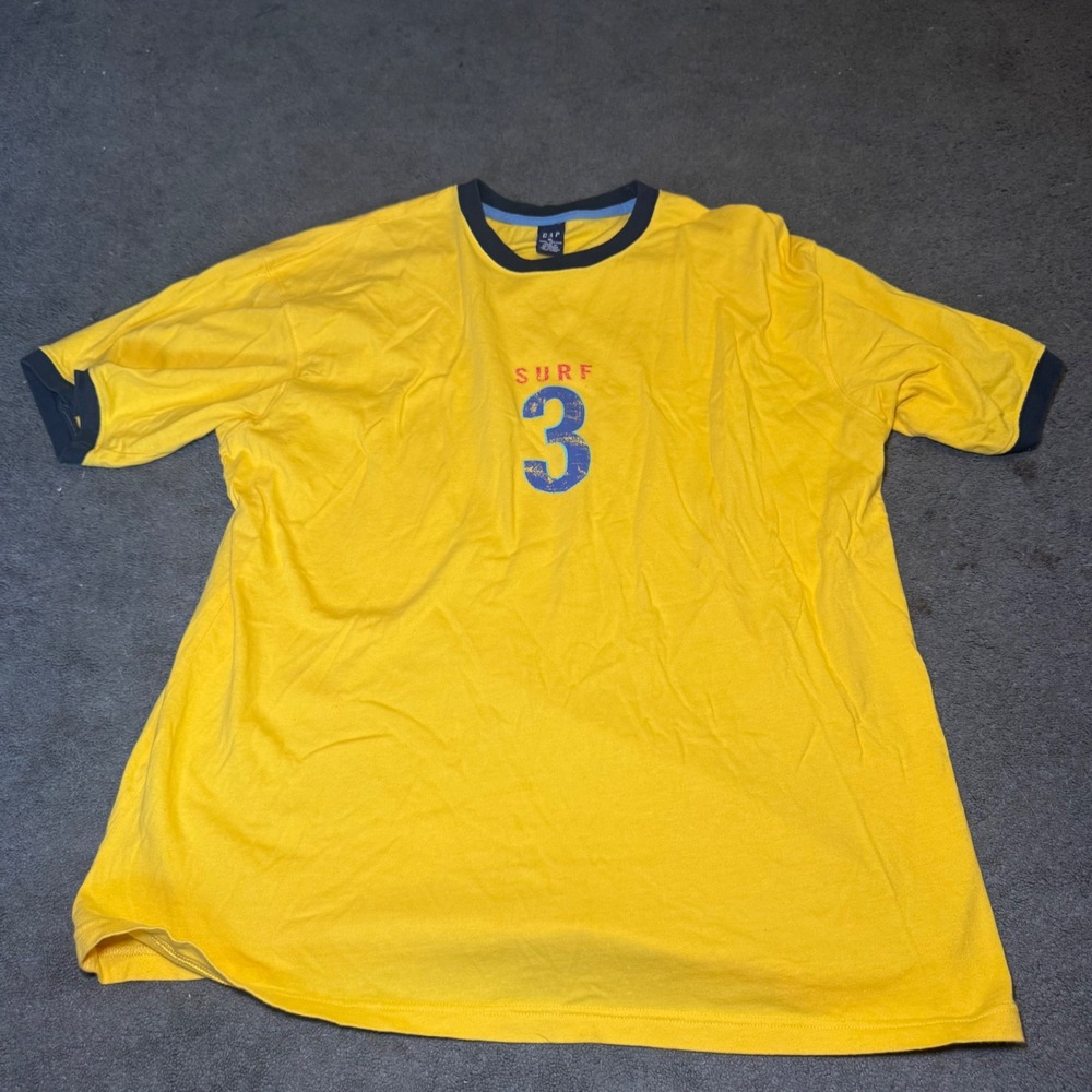 Gap Mens Vintage Ringer T-Shirt Yellow Surf 3 Graphic Tee XL RN 54023